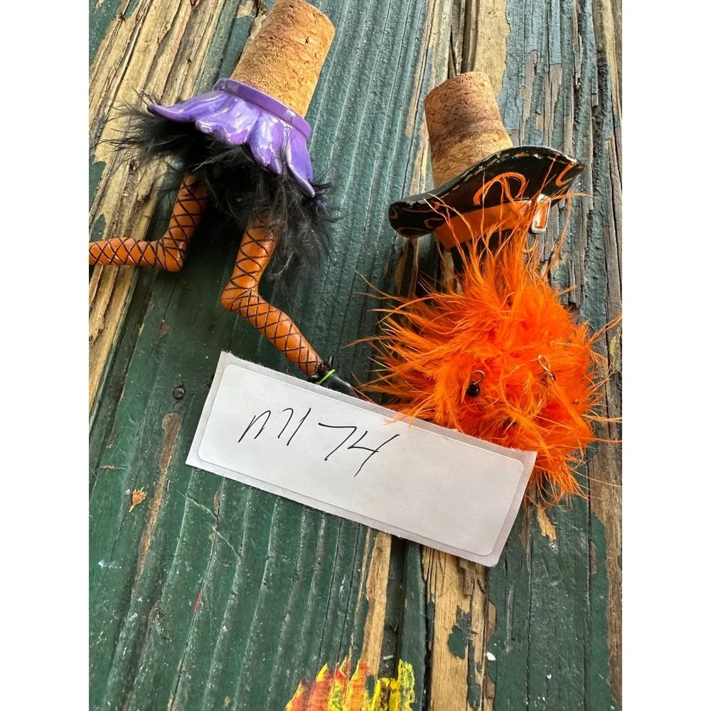 Halloween‎ Witch Wine Bottle Stoppers Set of 2 Legs and Hat Orange Purple Black